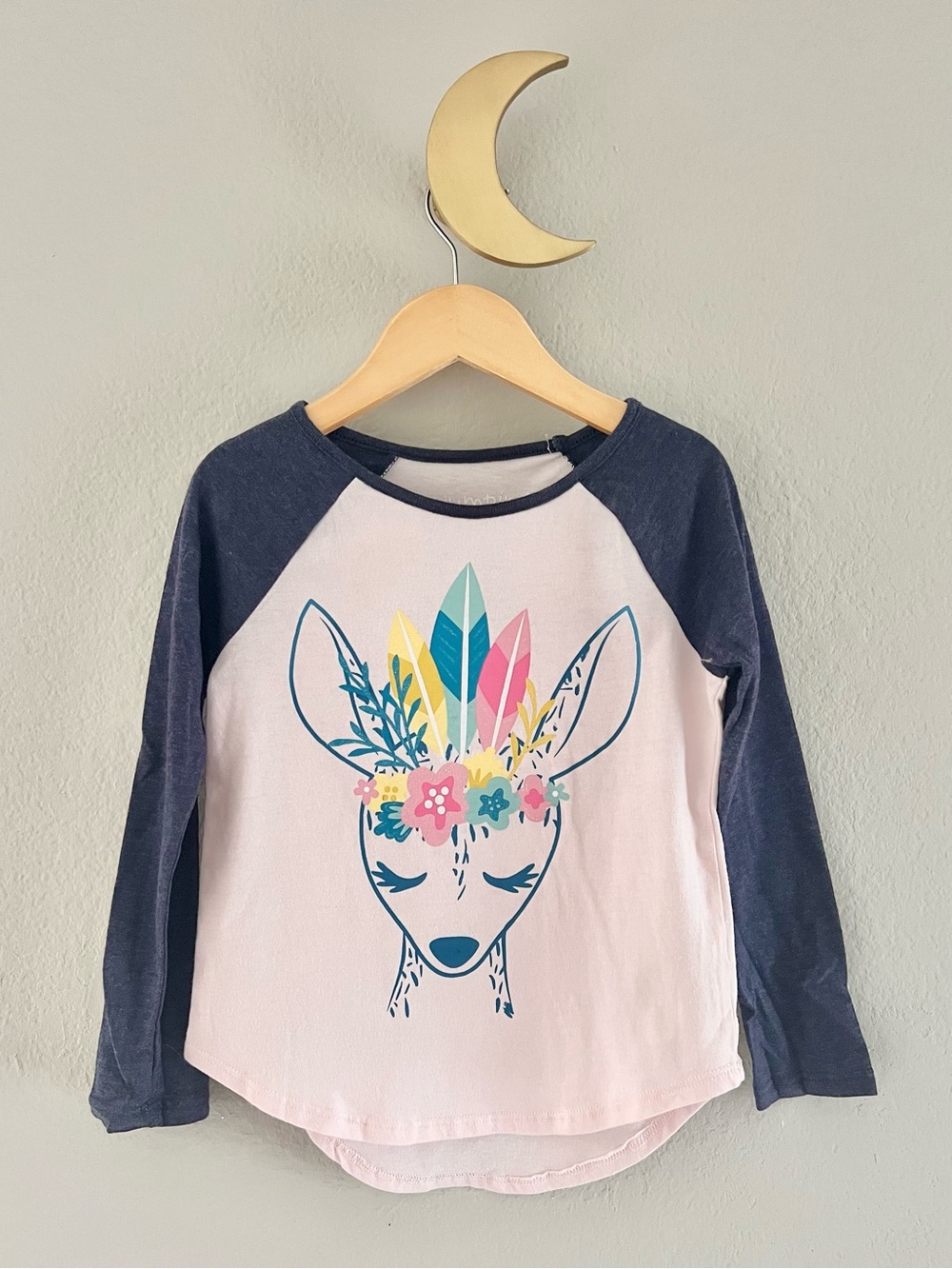 Boho Kids' 3/4 Sleeve Deer Graphic Tee - Pink & Navy